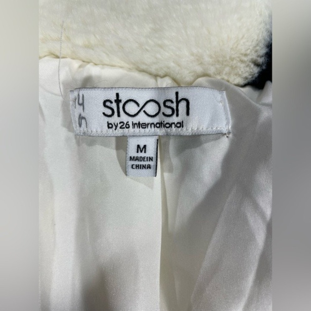 Stoosh Faux Fur Jacket W/ M White Black Heart Print A14314 LN/NWOT - Picture 7 of 14